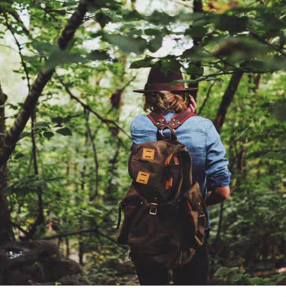 Tailor Brando American Retro FR825 Oil Waxed Canvas & Vegetable Tanned Leather Size 45*47*15cm Classic Unisex Backpack