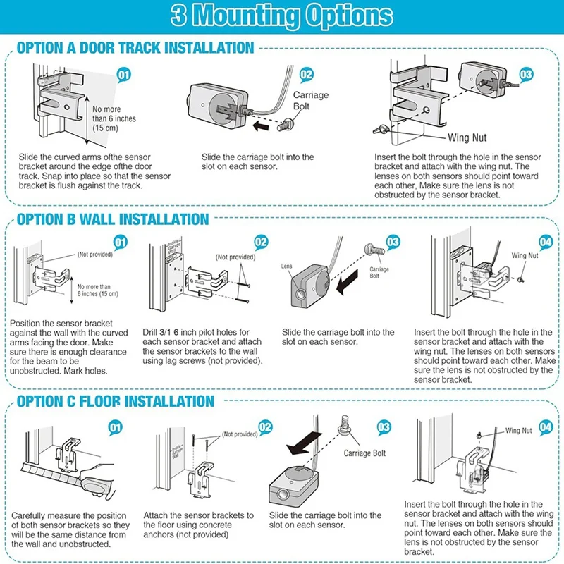 Capteur de sécurité avec support de remplacement rapide, compatible avec les yeux de faisceau de capteur, capteurs de porte de garage, adapté pour Rivière A5034