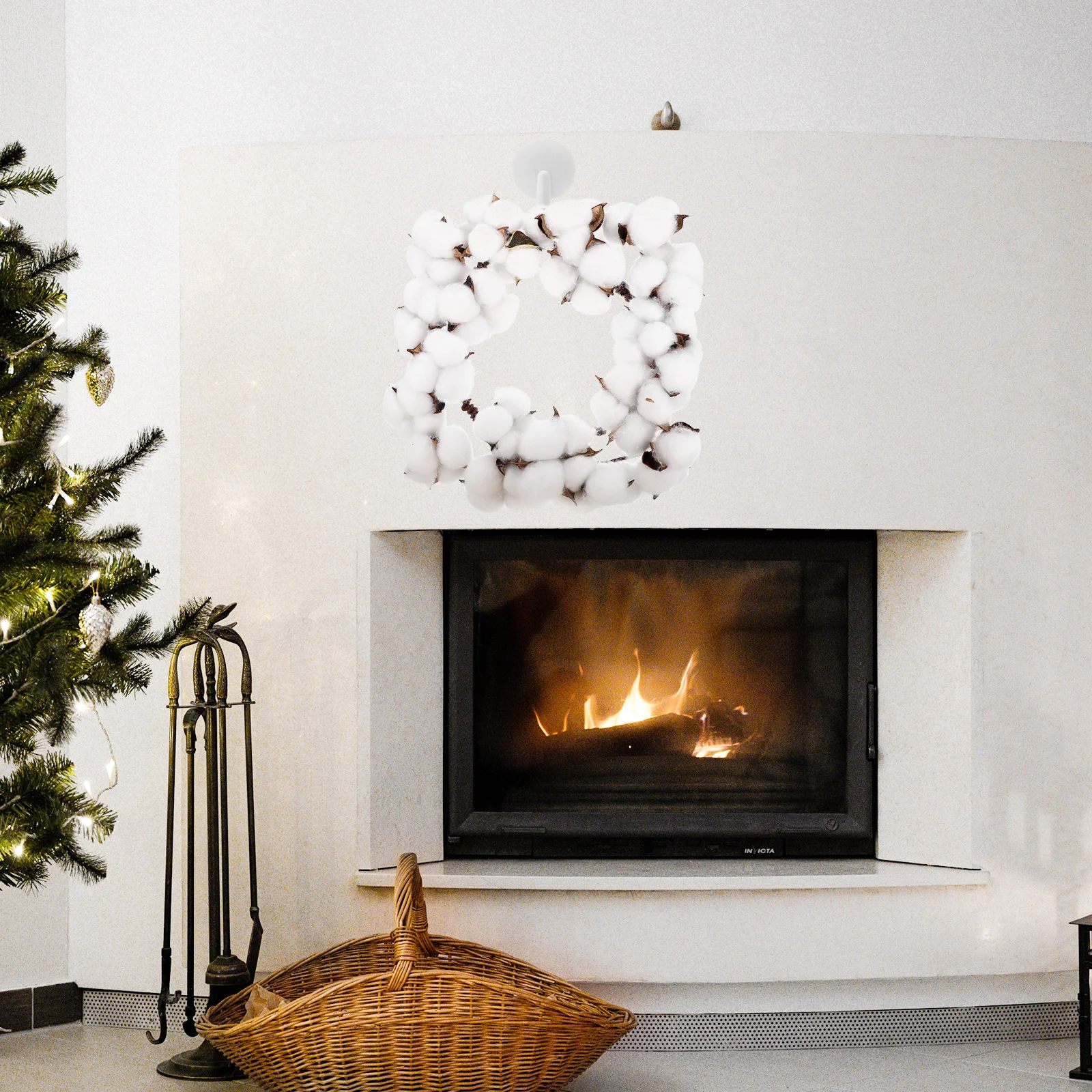 

Simulated Cotton Wreath Exquisite Craftsmanship Home Decor For Indoor Outdoor Wall Door Window Fireplace Hanging