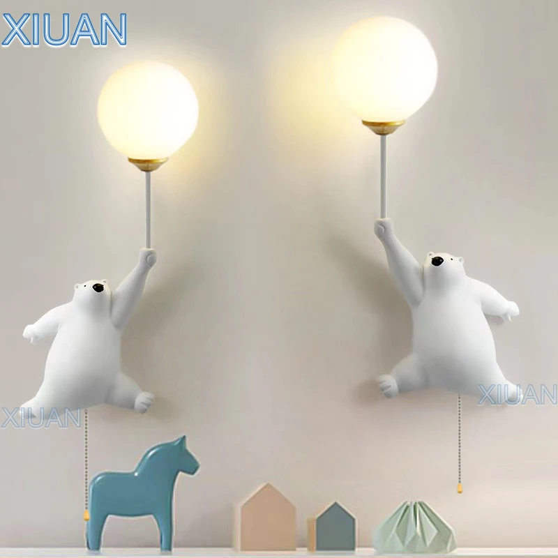 white bear wall lamps with zipper switch quarto das criancas luz de cabeceira romantico quente bercario escola parede decorativa night light g9 01