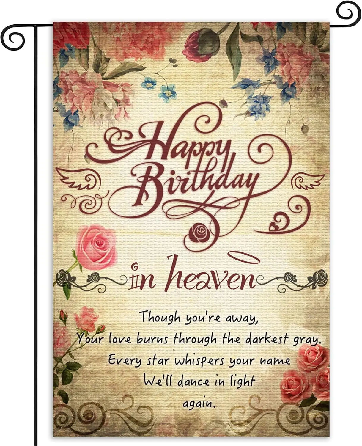 Happy Birthday in Heaven Garden Flags Funeral Remembrance Decoration for Cemetery 12x18 inch Double Side Funeral Memorial Fl zzo