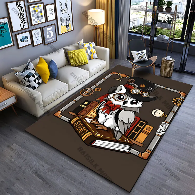 Steampunk owl with books carpet Yoga living room room decor children's crawling mat doormat area rug games mat