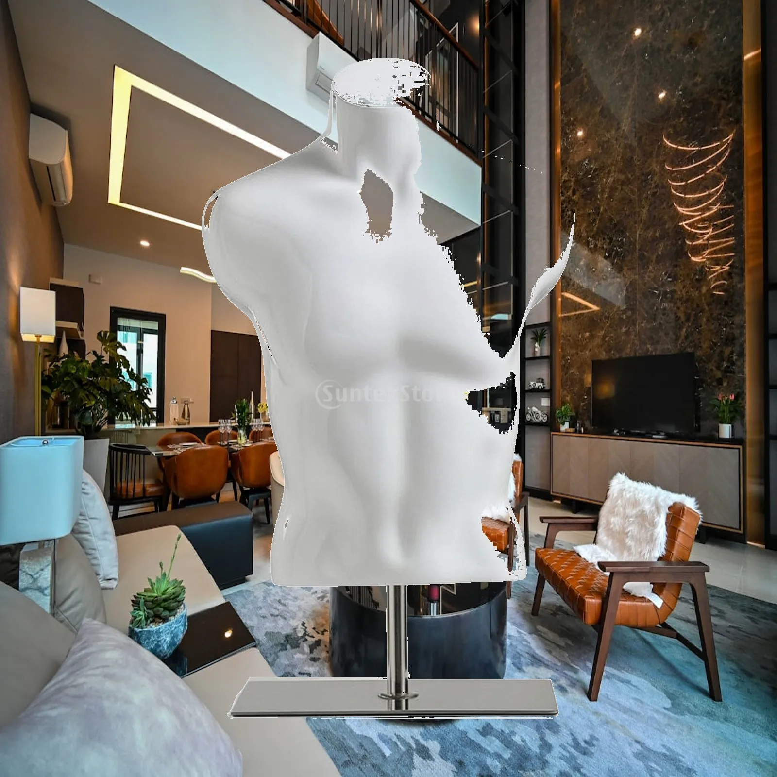 Realistic Male Mannequin Form with Neck Cut Design and Sturdy Metal Base for Boutique Window Dressing Displays