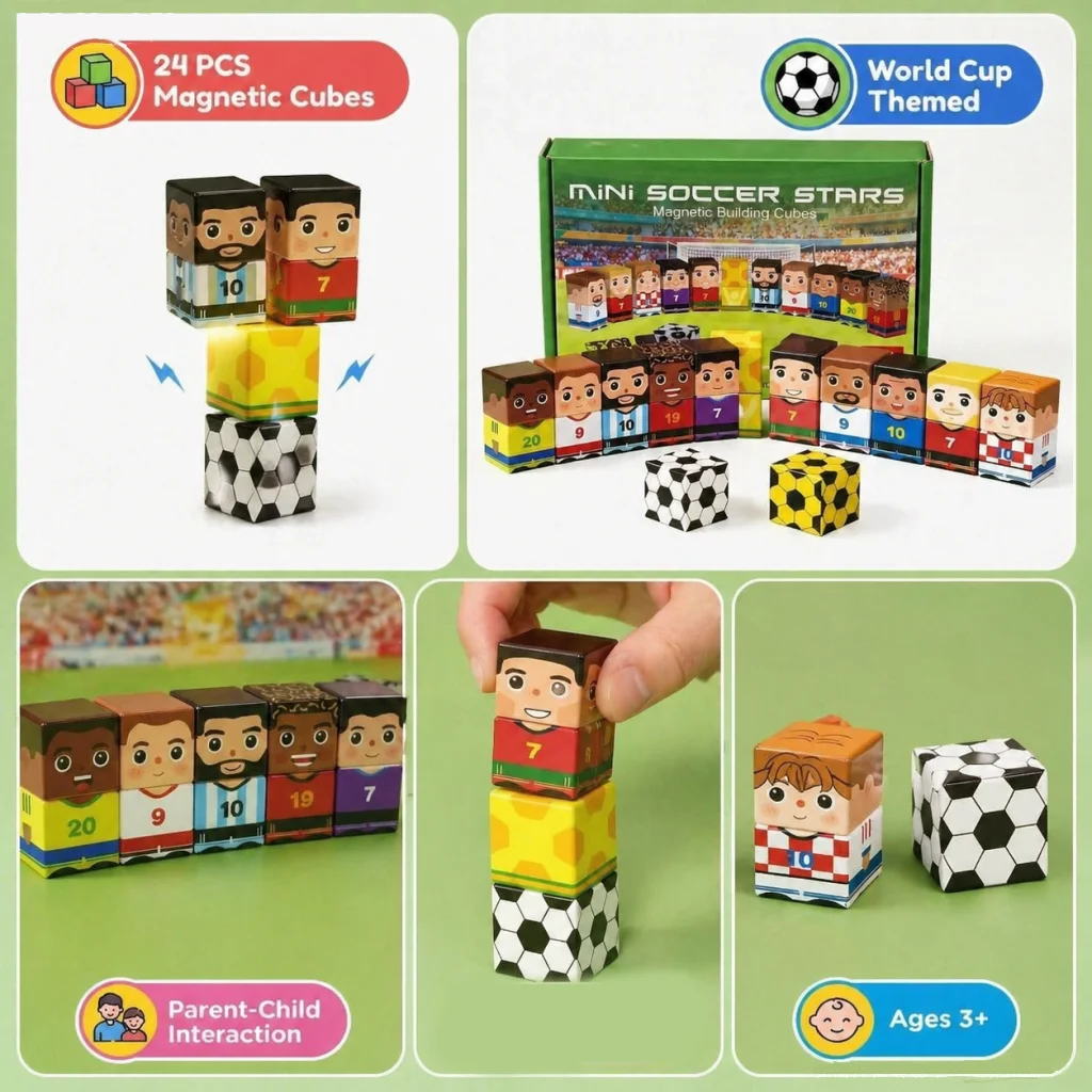 24Pcs Soccer Magnetic Cubes, Plastic Educational Building Blocks, Interactive Toy For Kids 3+