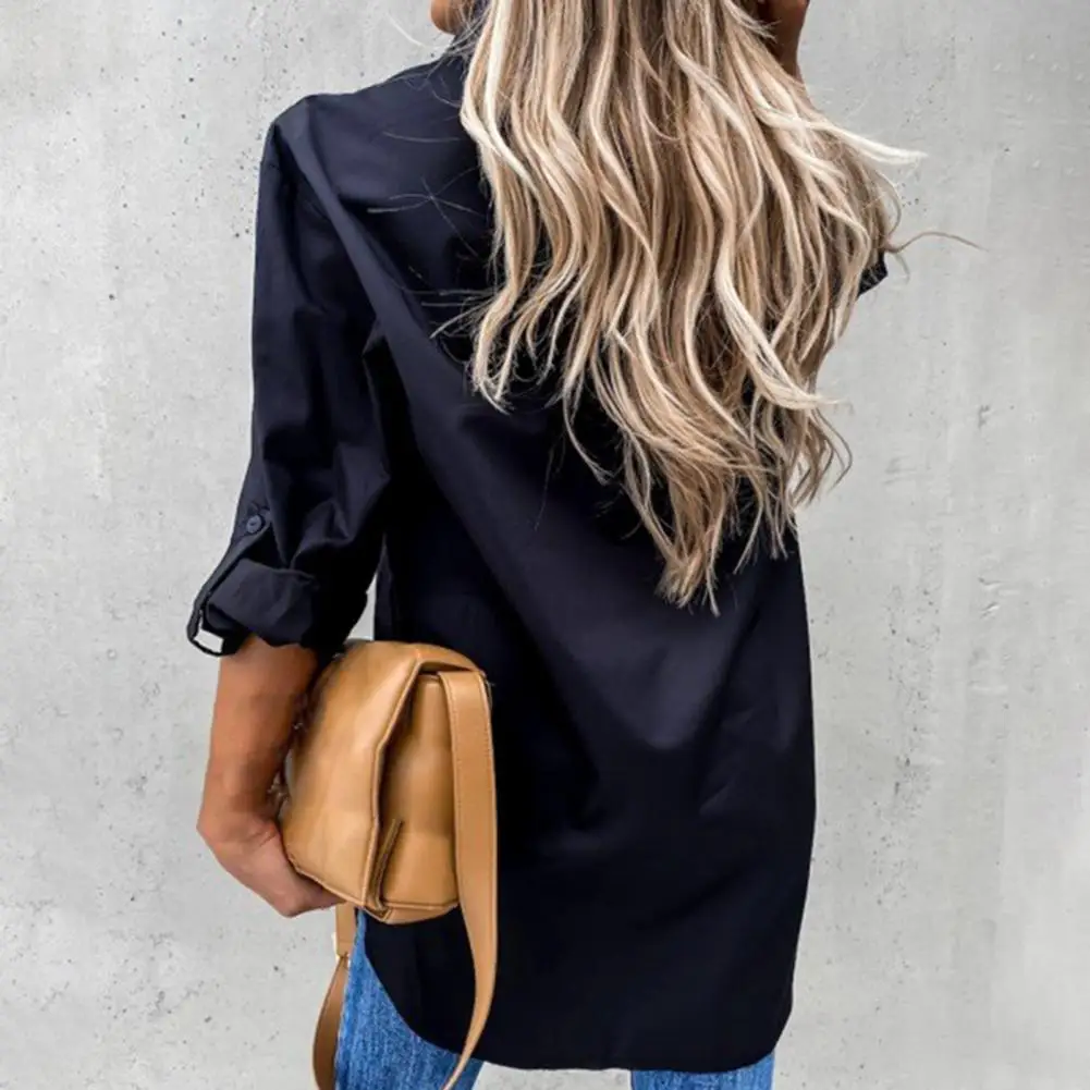 Fashion Women Shirts White Lady Long Sleeve Shirt Two Pockets Casual Turn-down Collar Blouses Loose Office Shirt blusas mujer