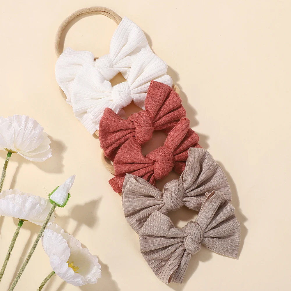 10pcs Random Color Cute Baby Headband with Butterfly Knot Embroidered Nylon Pink Color Children Hair Accessories Thin Headbands