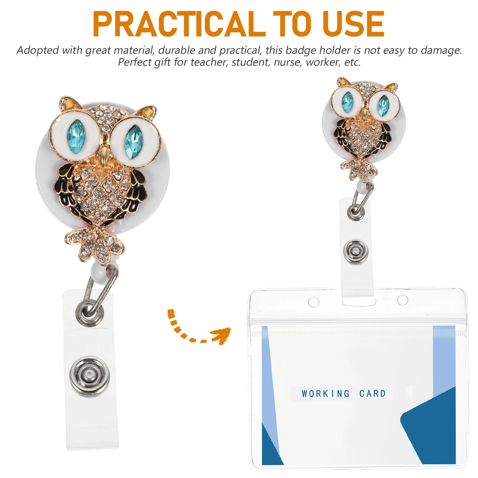 Retractable Badge Holder Clip Metal Rhinestone Alligator Clip for Nurses Doctors Teachers Work Id Card Keychain Portable Name