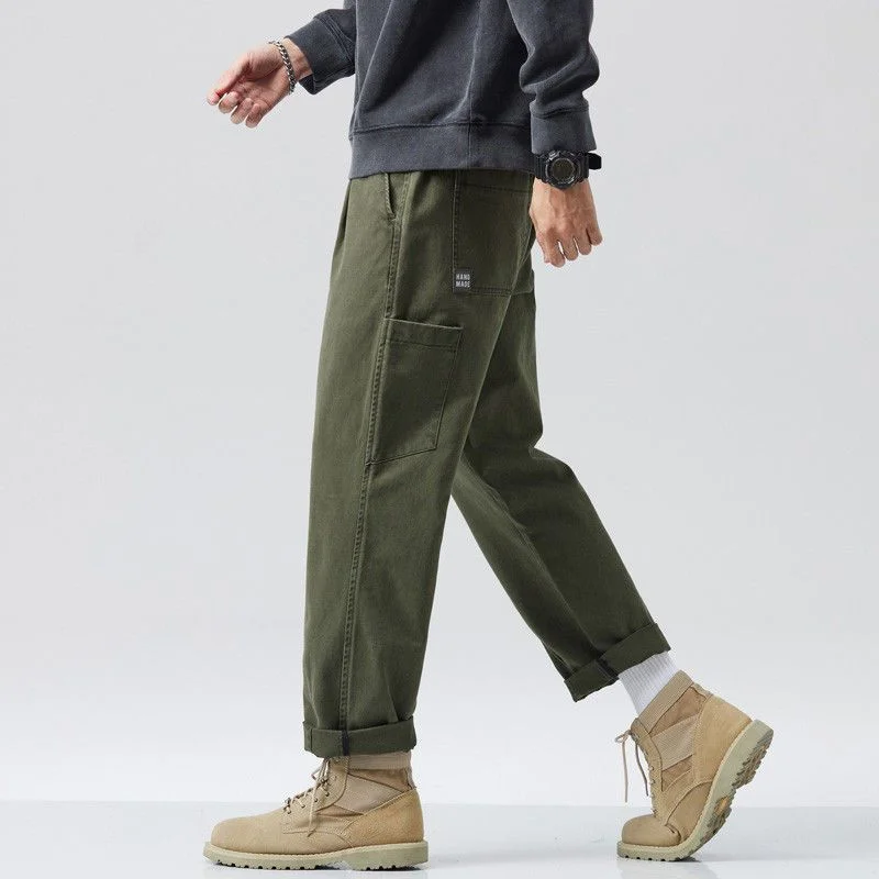 

Streetwear Fashion Men Casual Army Green Cargo Pants Spring Autumn Koreon New Baggy Vintage Sports Straight Loose Wide Trousers