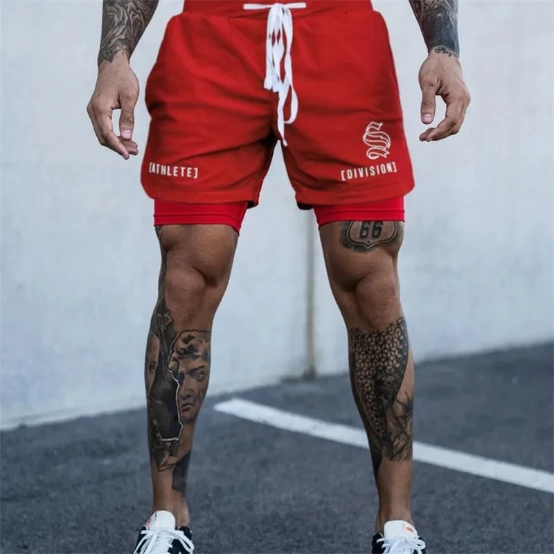 NEW 2 IN 1 Sport Running Casual Breathable Shorts Men Double-deck Jogging Quick Dry GYM Shorts Fitness Workout Men Shorts