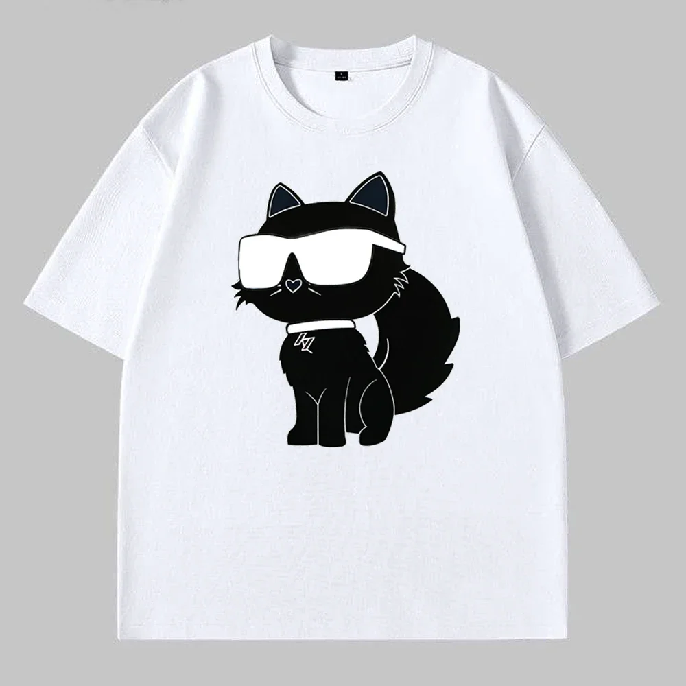 Male and Female Couples Neutral Cartoon Cat Fashion Crew Neck Cotton Short T-shirt Printed Trend Summer Top Short Sleeve S-3XL