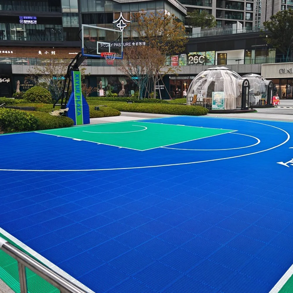 Beable membangun istana impian Anda DIY rumah halaman belakang lapangan basket lantai biru abu-abu olahraga ubin