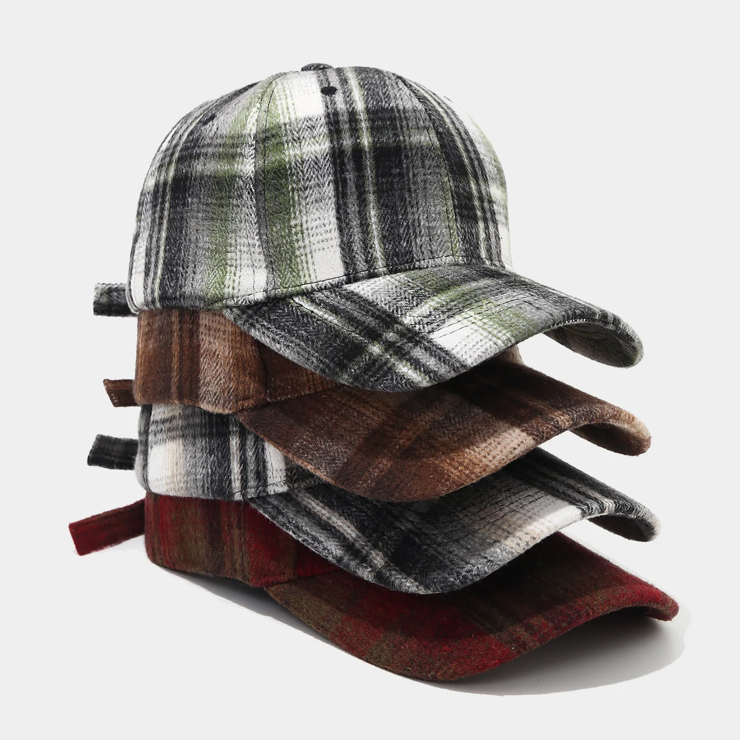 Vintage Plaid Woolen Baseball Cap for Women Men Autumn Winter Warm Brushed Flannel Checked Dad Hat Retro Outdoor Sunshade Cap