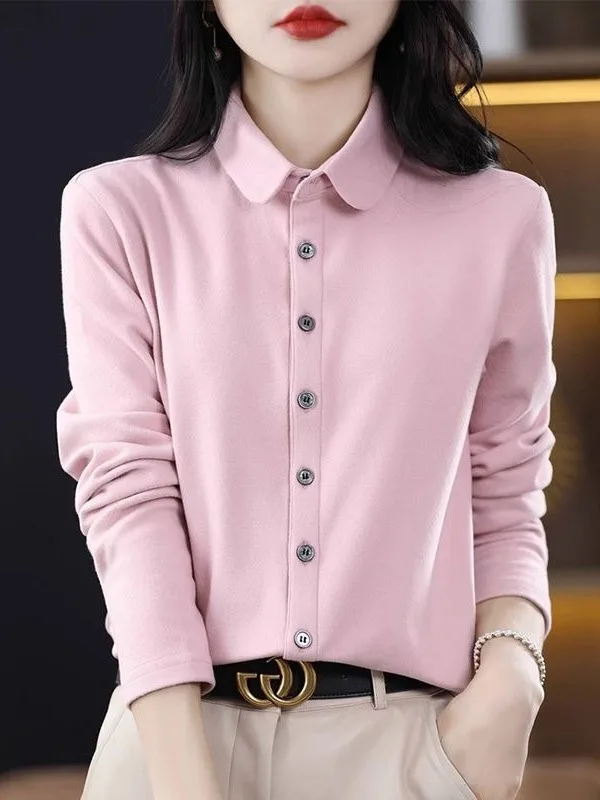 

Thiened Double-sided German Velvet Women's irt Warm Brued Base Layer irt Faionable Winter Cotton Polyester Blend