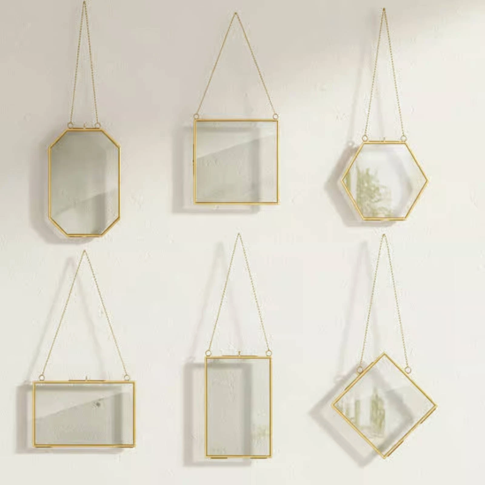 6 Pieces Hanging Glass Frame Easy to Hang Gold Hanging Frame