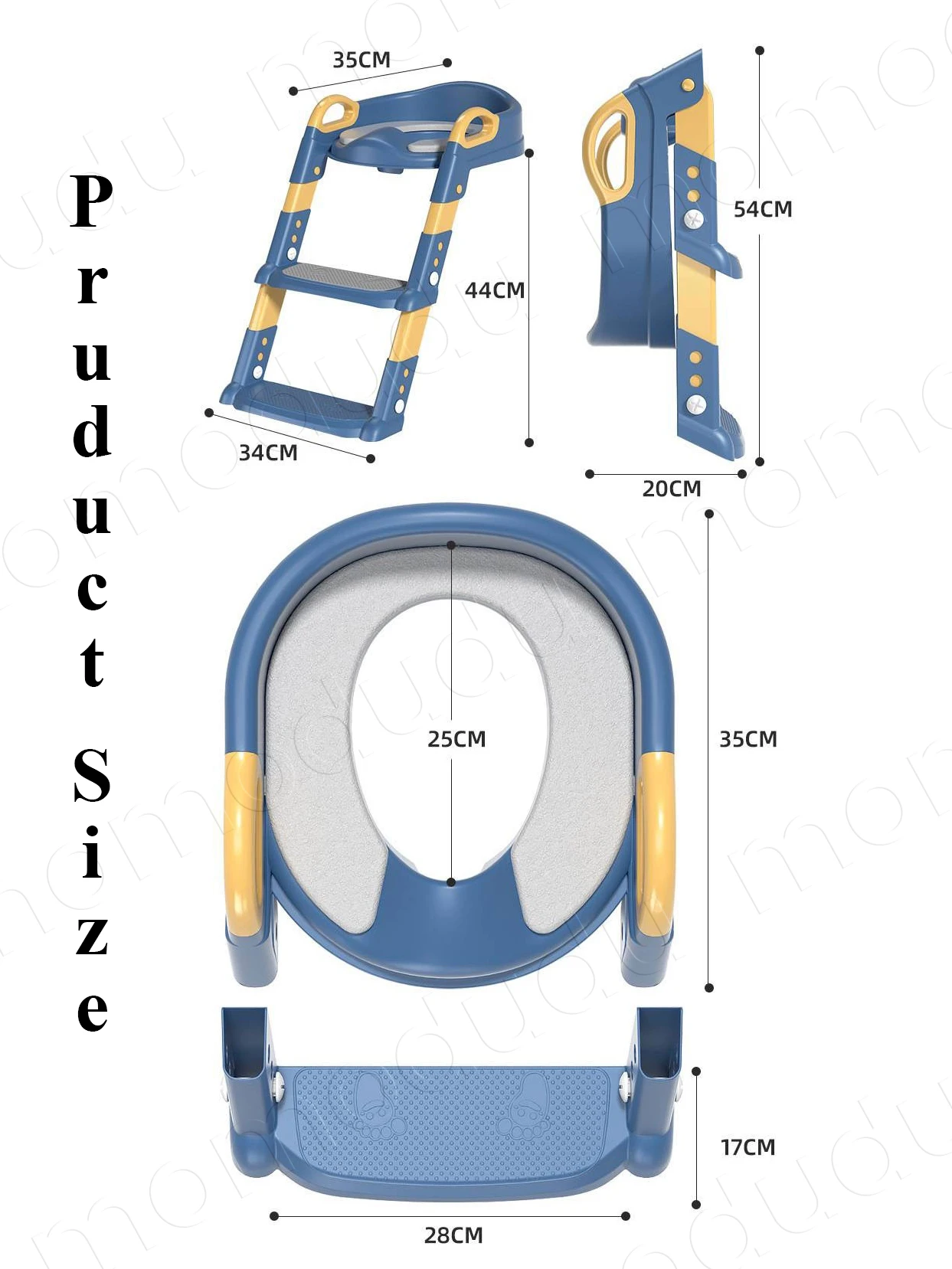Foldable Toilet Training Seat with Stairs for Kids 2-7 Years Adjustable Height 6 Gears Non-Slip Pedals & Handle Safe Potty Seat