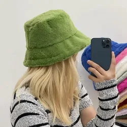 Sombrero de pelo de conejo de imitación para mujer, gorro de pescador cálido de invierno, de lana de cordero suave, de alta calidad