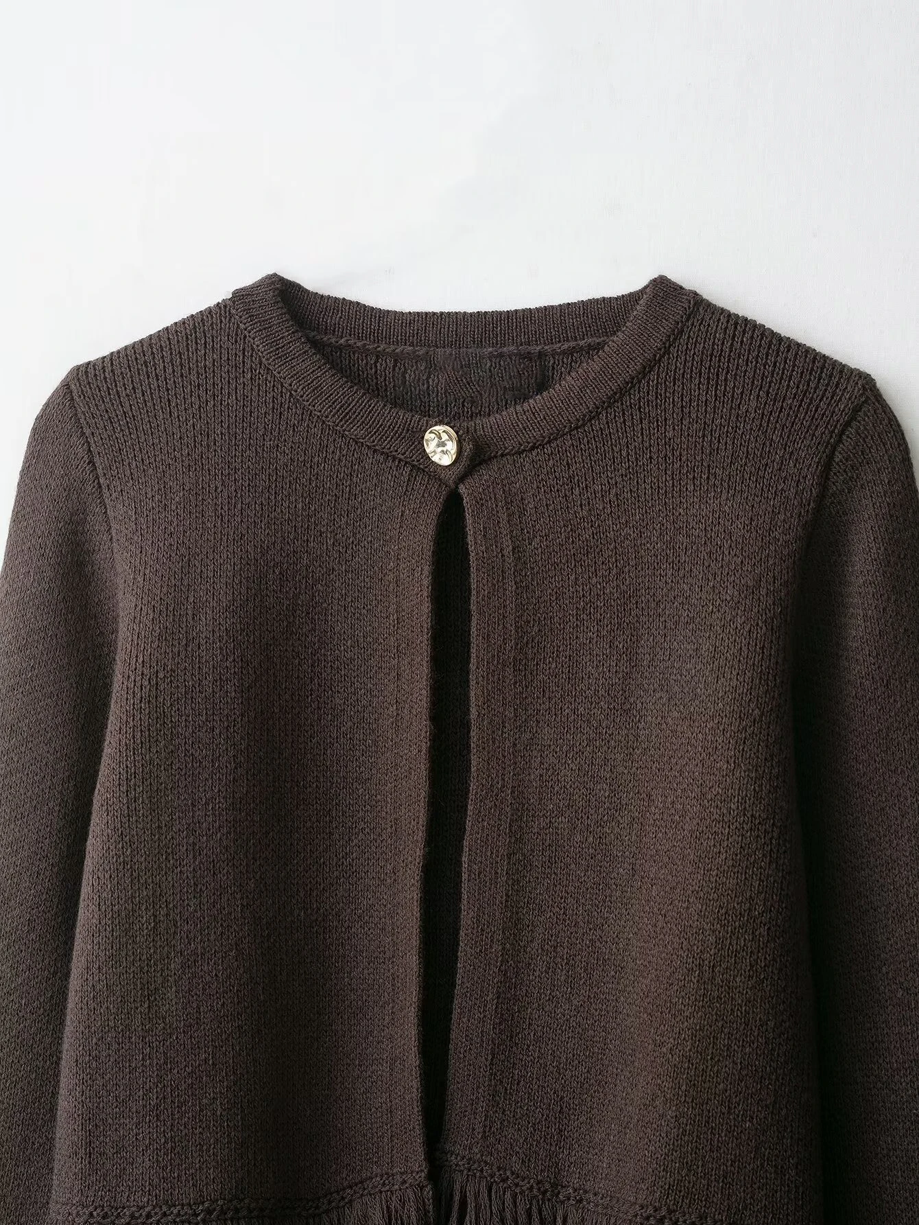 Damski sweter rozpinany z frędzlami w stylu vintage, z okrągłym dekoltem, długim rękawem, dzianinowy, jesienny, streetwearowy, modny sweter dzianinowy, nowość.