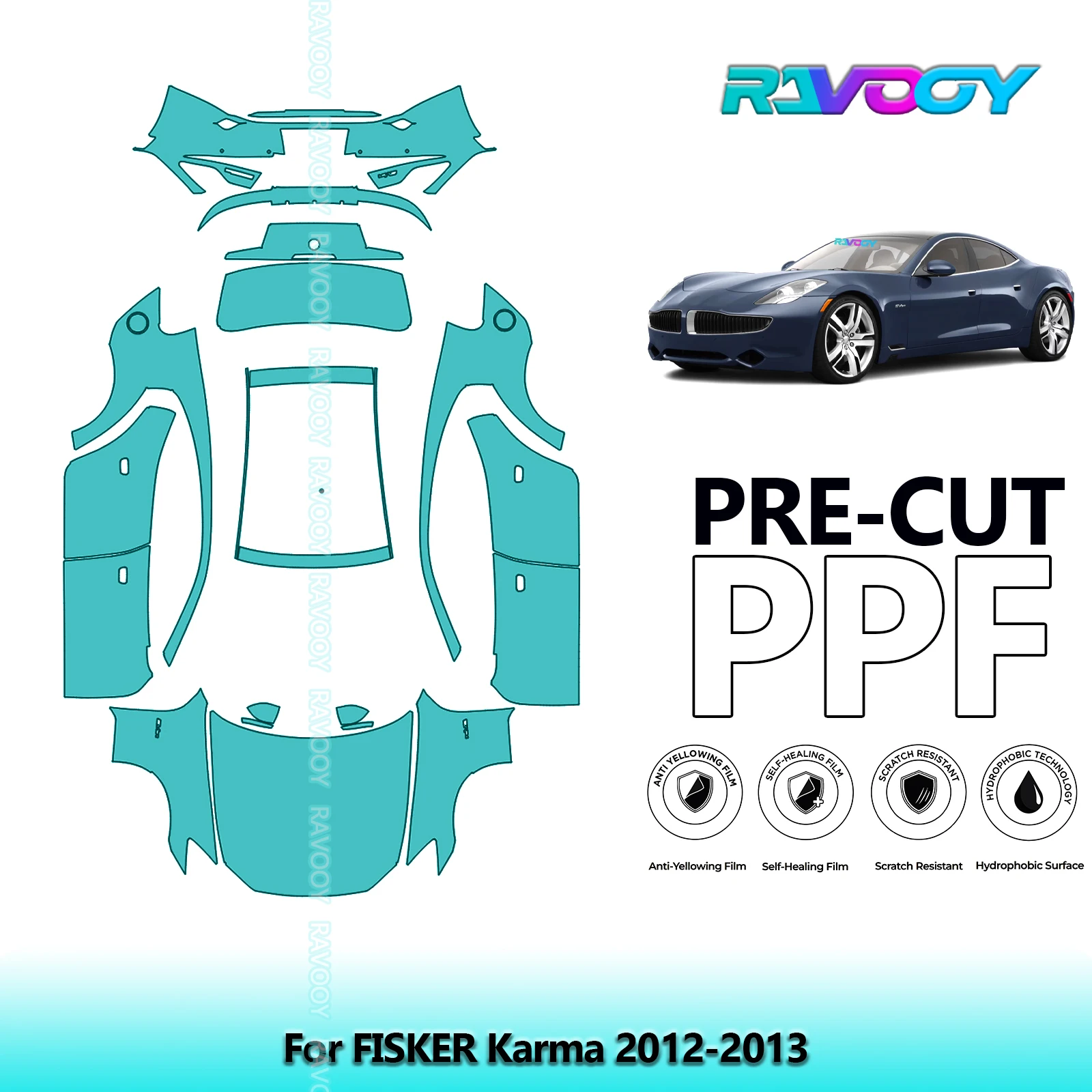 

Full Vehicle Clear Bra Precut PPF Paint Protection Film For FISKER Karma 2012-2013