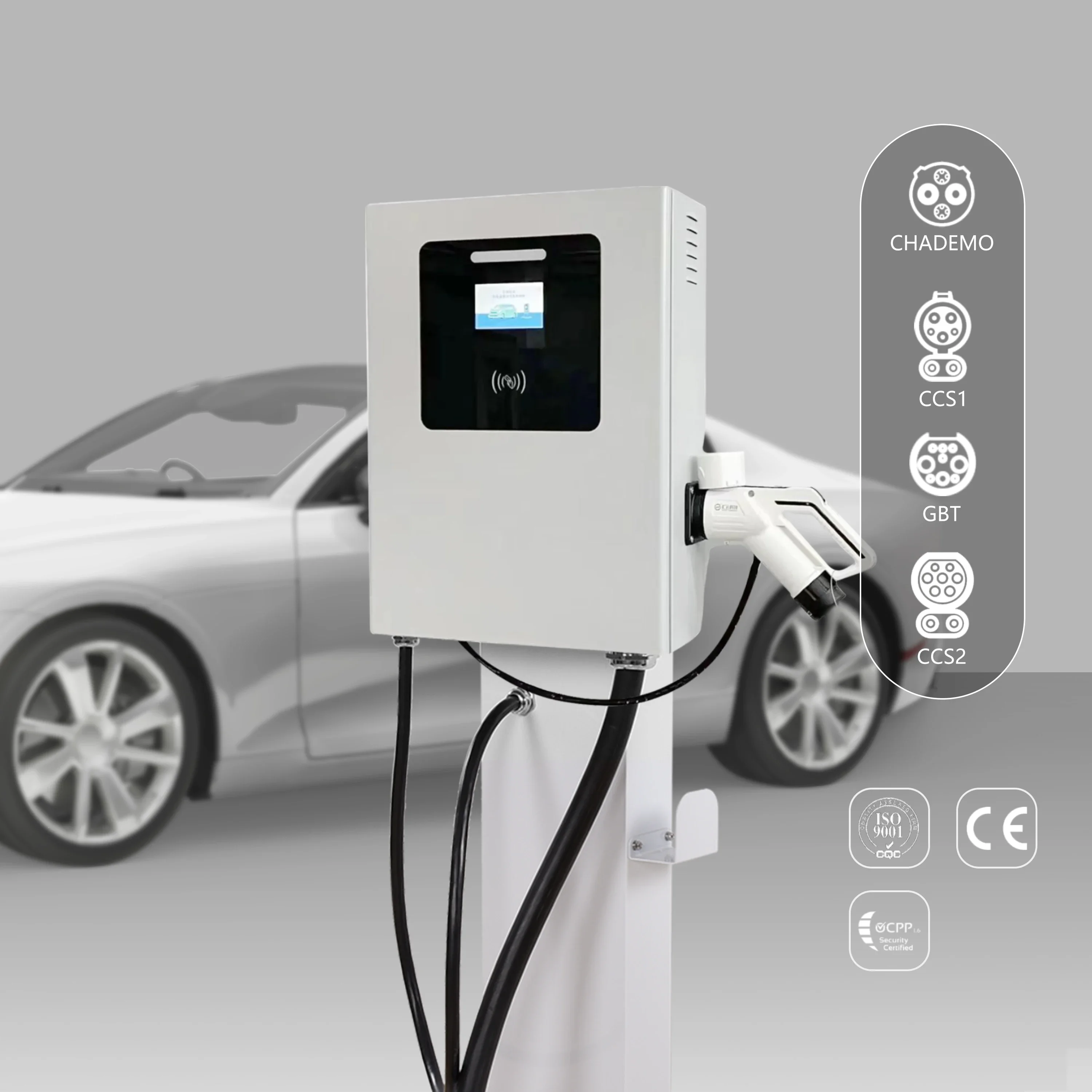 Wall Box Ev Charger Three Phase Gb/t Ocpp1.6 EV Charging Station 30kw Dc Fast Floor-stand Ev Charging Pile With Led Screen