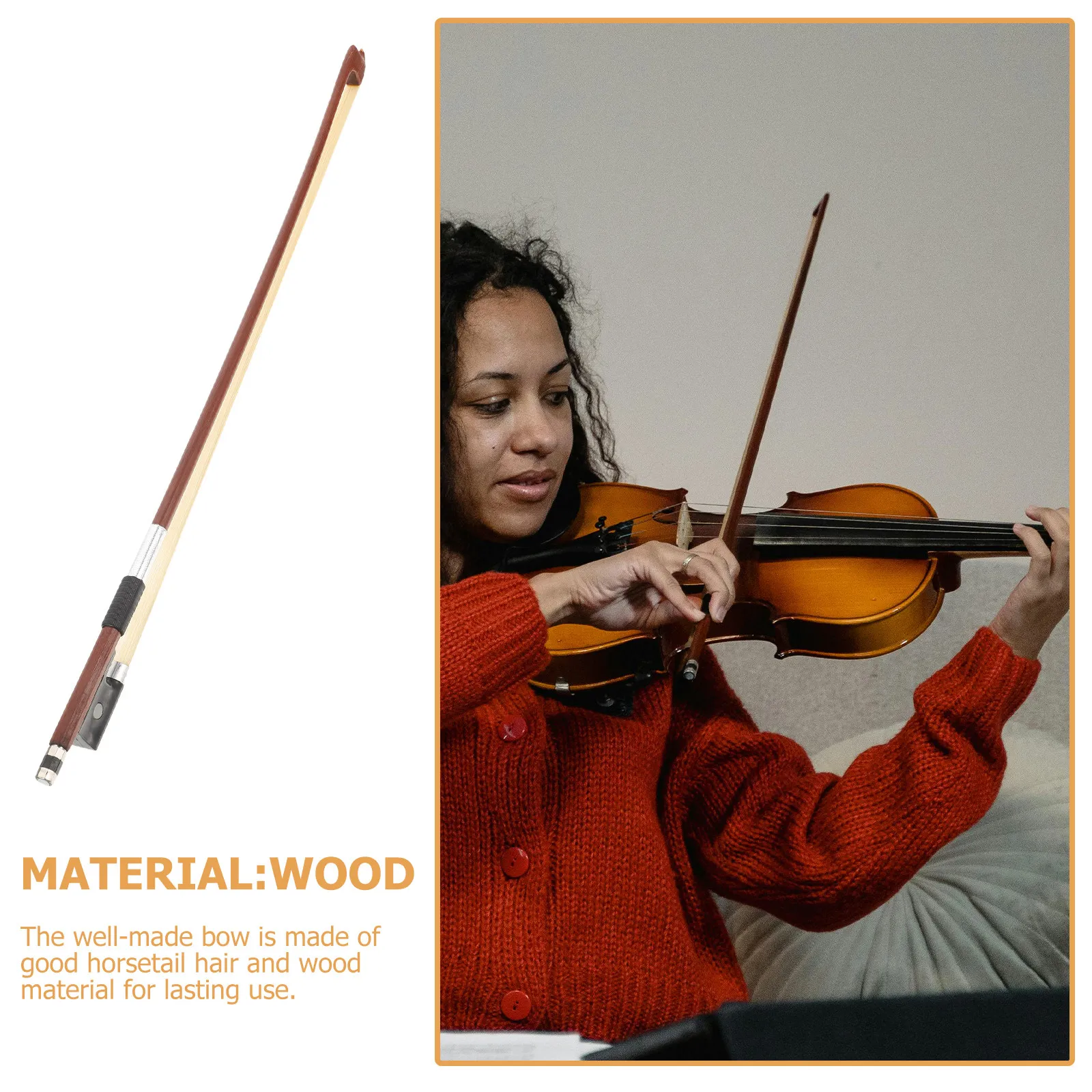 Violin Bow Replacement Made of Fine Wood Natural Horsetail Hair Elastic Smooth Balanced Design Perfect for Beginners Students