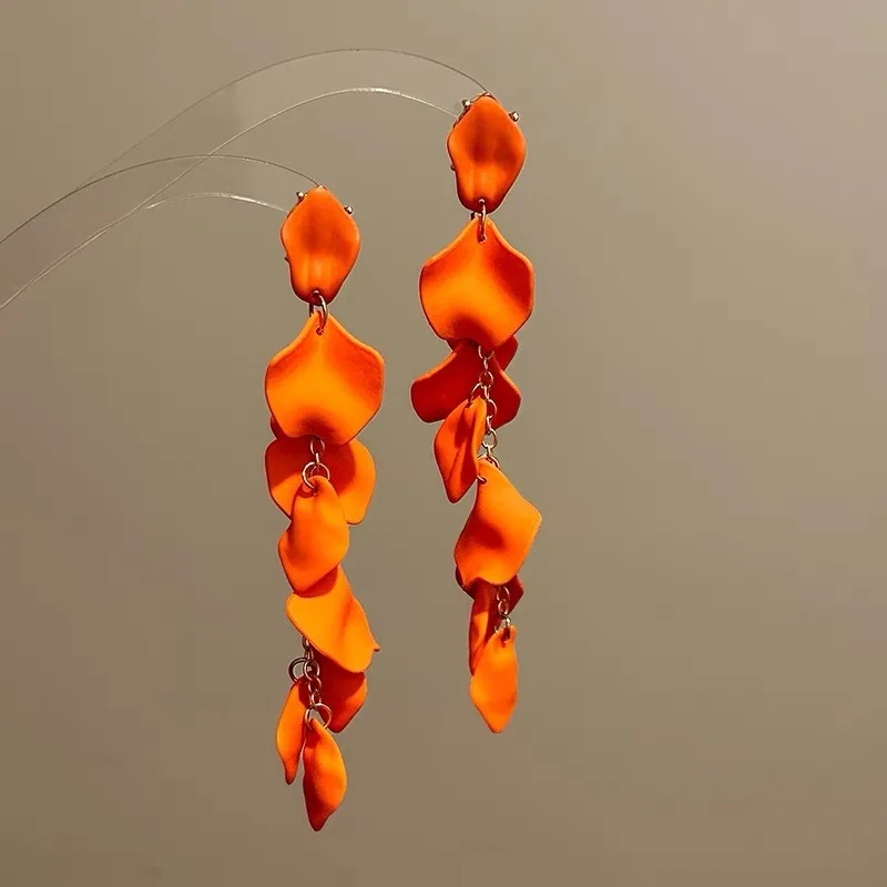 Bohemian Rose Petal Earrings Flower Red Yellow Blue Colors Flower Drop Earrings Long Tassel Earrings Party Wedding Jewelry B