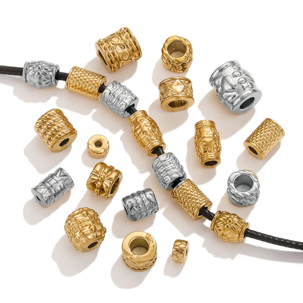 5pcs Stainless Steel Plated 18K Gold Long Beads Tube Spacer Casting Loose Spacer Beads DIY Necklace Bracelets Jewelry Findings