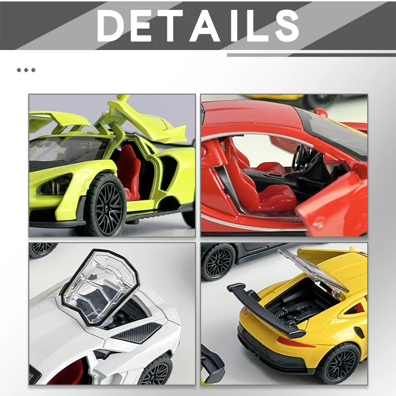 1:36 Random Alloy Vintage Diecast Supercar Hypercar Model Classic Pull Back Miniature Vehicle Replica For Collection Gift