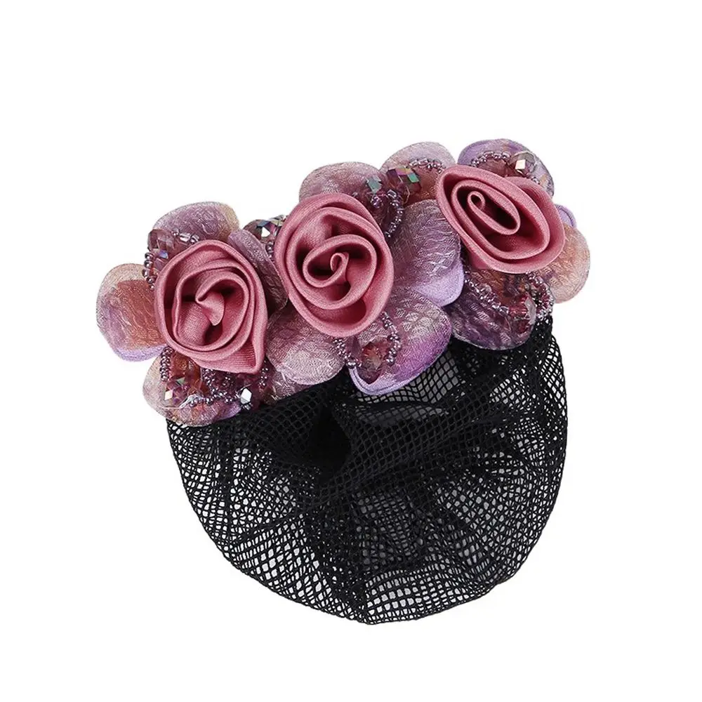 

Spring Clip For Nurses For Flight Attendant Mesh Floral Barrettes Women Bun Net Flower Bun Snood Zircon Crystal Hairnet Cover
