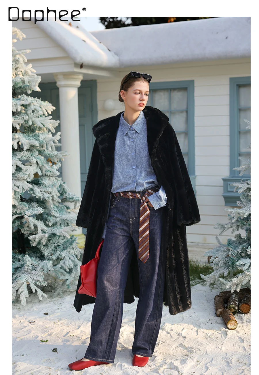 Elegante casaco de pele de vison longo engrossado high end veludo branco fino eco-friendly pele integrada casaco de inverno feminino