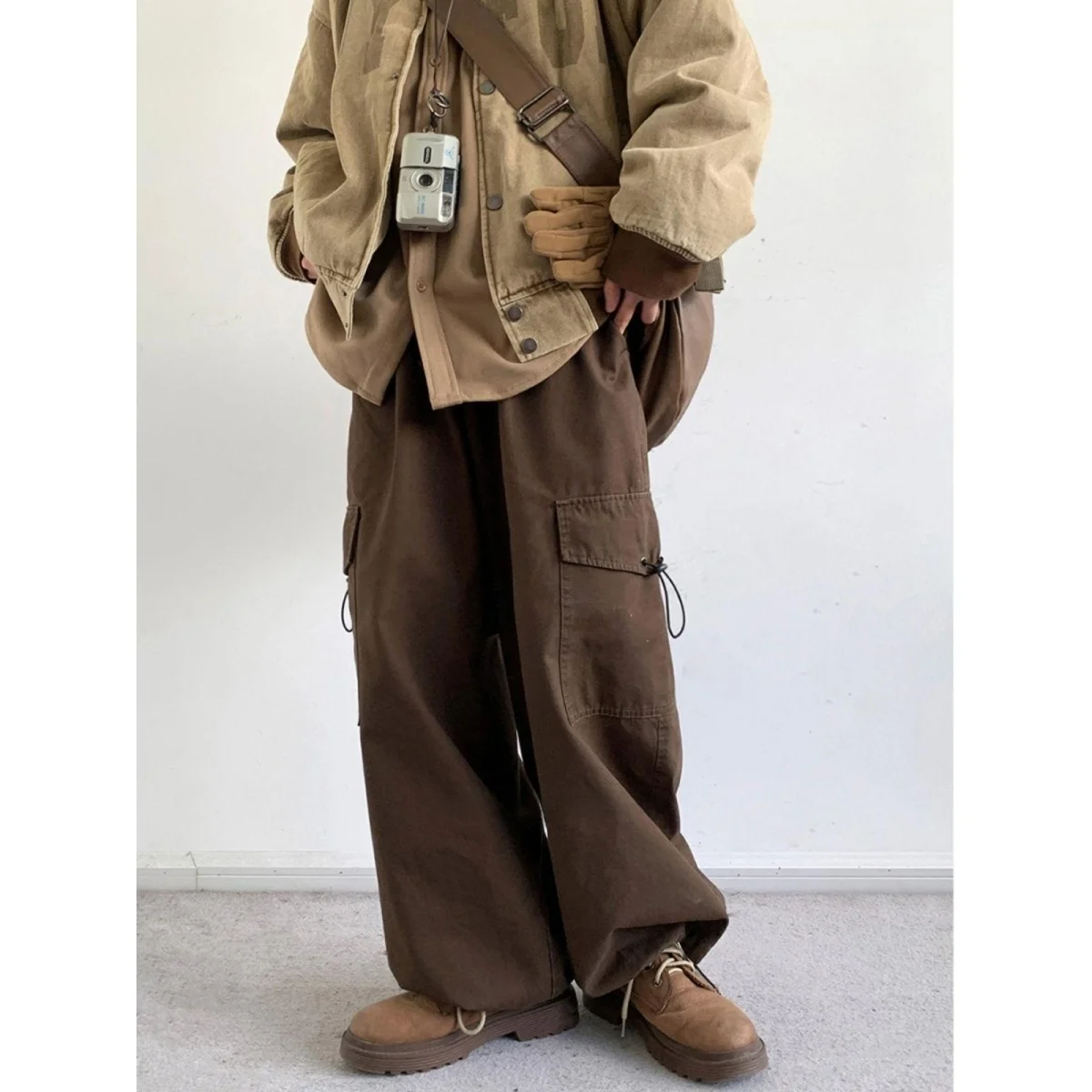 

Осенне-зимние повседневные брюки унисекс кофейного цвета, широкие, свободные, удобные, для работы, в стиле ретро, базовые, из полиэфирного волокна