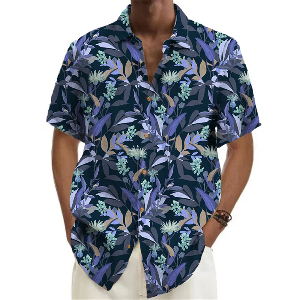 3D Hawaiian Series Floral Digital Print Summer Men's casual outdoor lapel short sleeve shirt top