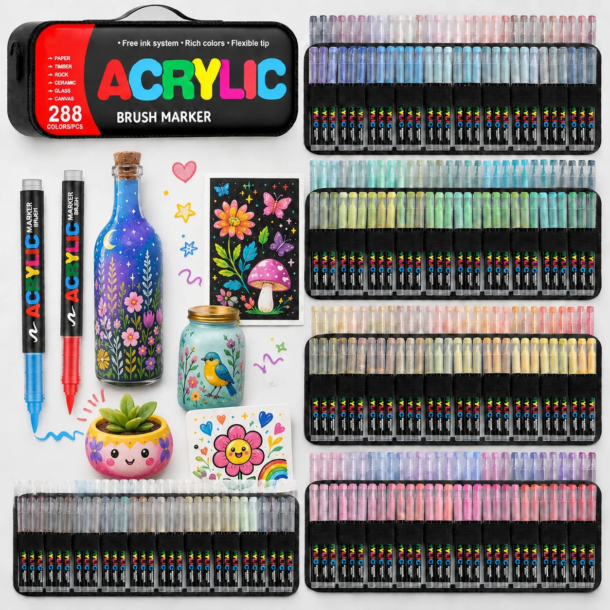 

288-418 Colors Acrylic Marker Set Permanent Markers with Brush Tip Acrylic Painting Marker for Stone Glass Ceramics Canvas Wood