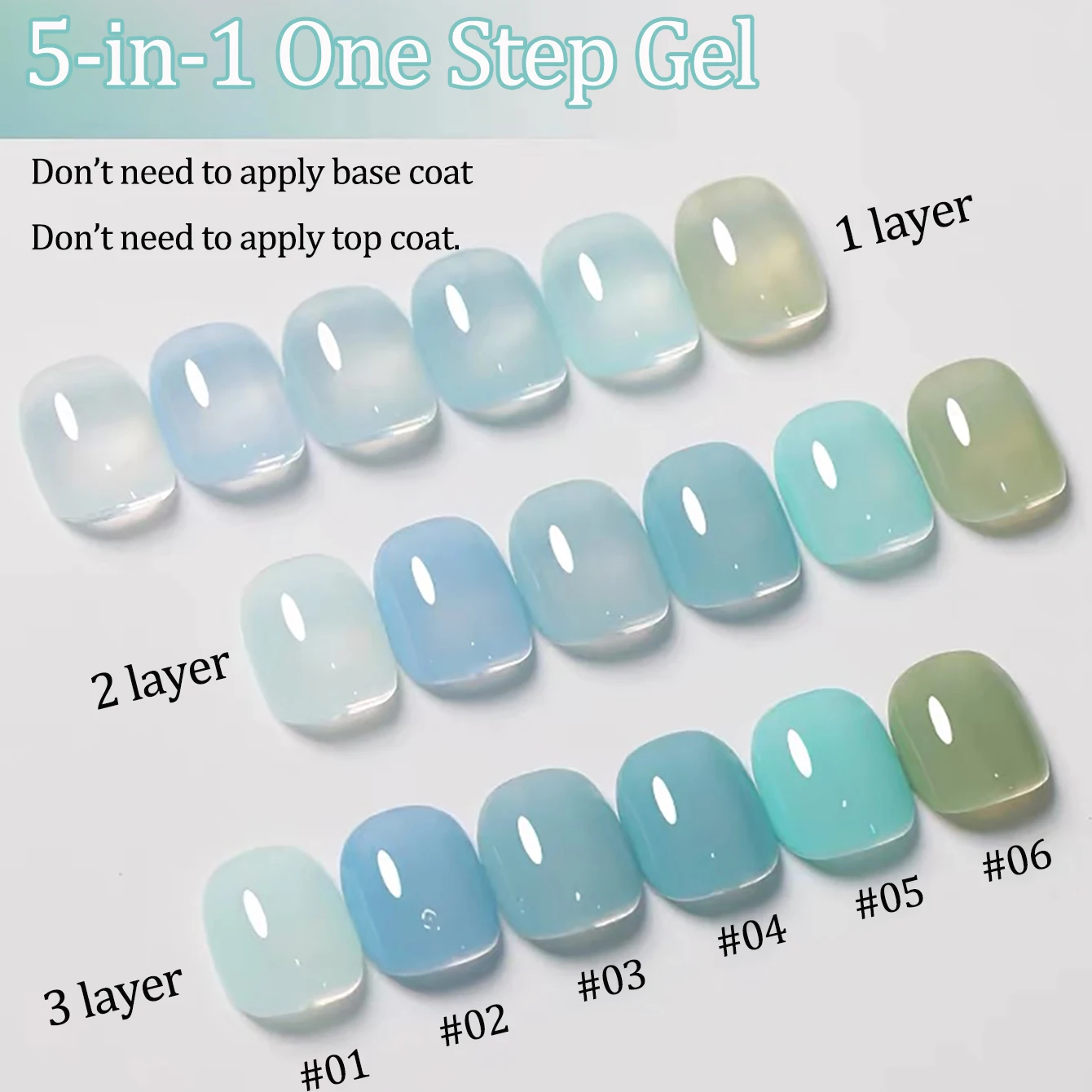 1-6PCS WS Five-in-one One Step Gel Summer Nails Ice Transparent Blue Green Gel Nail Polish Without Applying Base Coat Top Coat