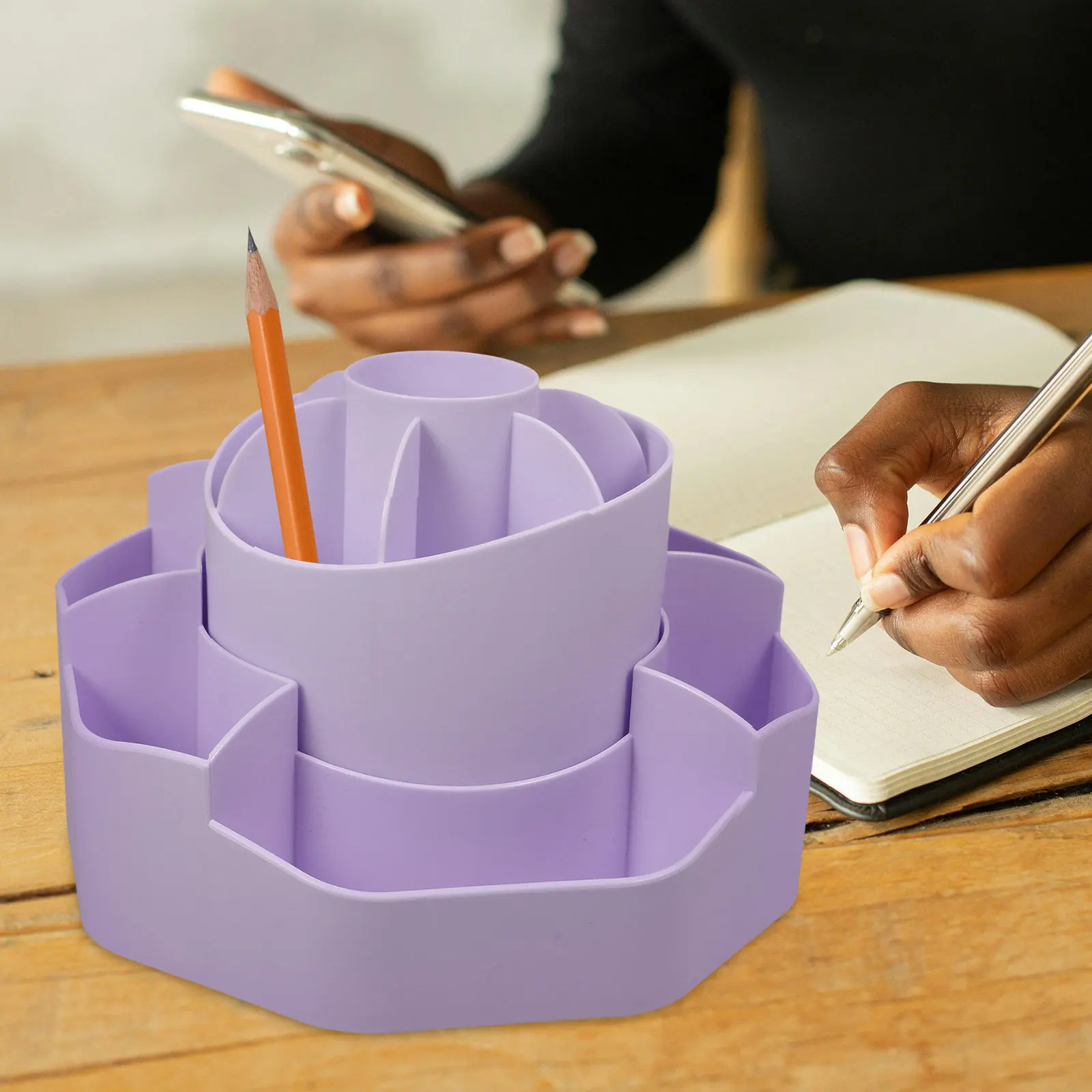 

Rotating Desk Pencil Holder 2-in-1 Stationery Box with Detachable Storage 360 Degree Rotation for Pens Pencils Makeup Brushes