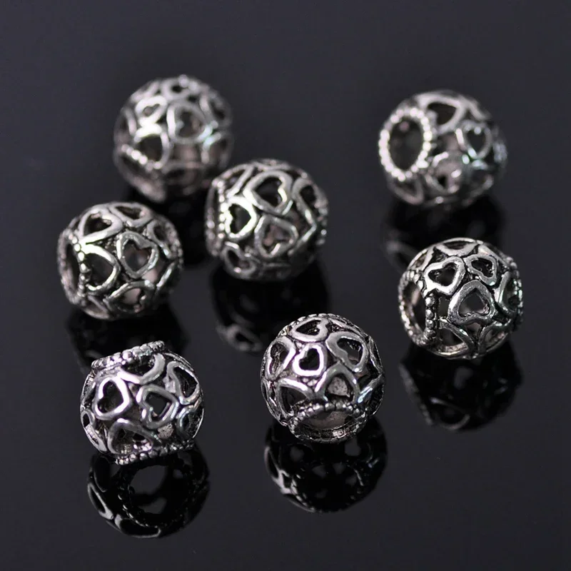 

10pcs Round 10mm-12mm Hollow Metal Alloy Loose Spacer Big Hole Beads for Jewelry Making European Charms Bracelet DIY
