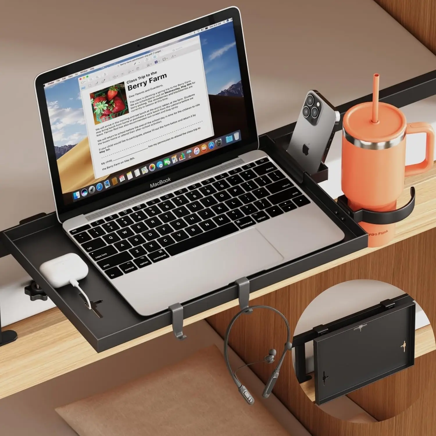

Foldable Metal Bed Shelf with Cup & Phone Holder - Black