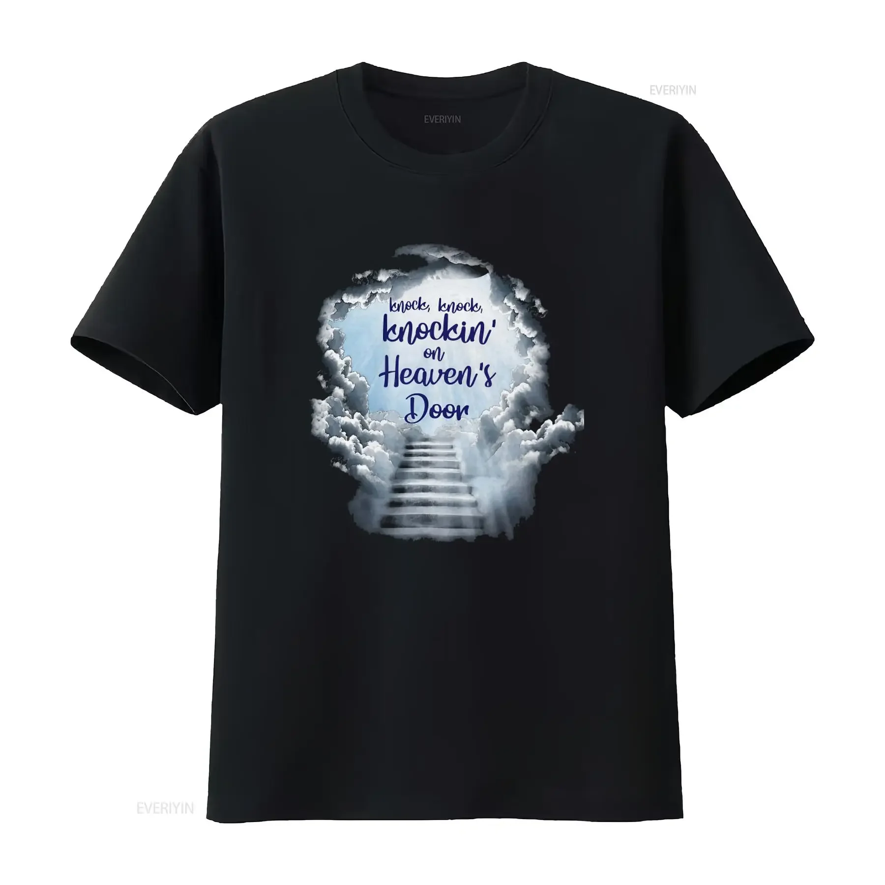 Knocking on Heavens Door Song Lyrics T Shirt for Rock Music Fans Cloudy Stairway Design TH925 vintage Washed Slightly Versatile