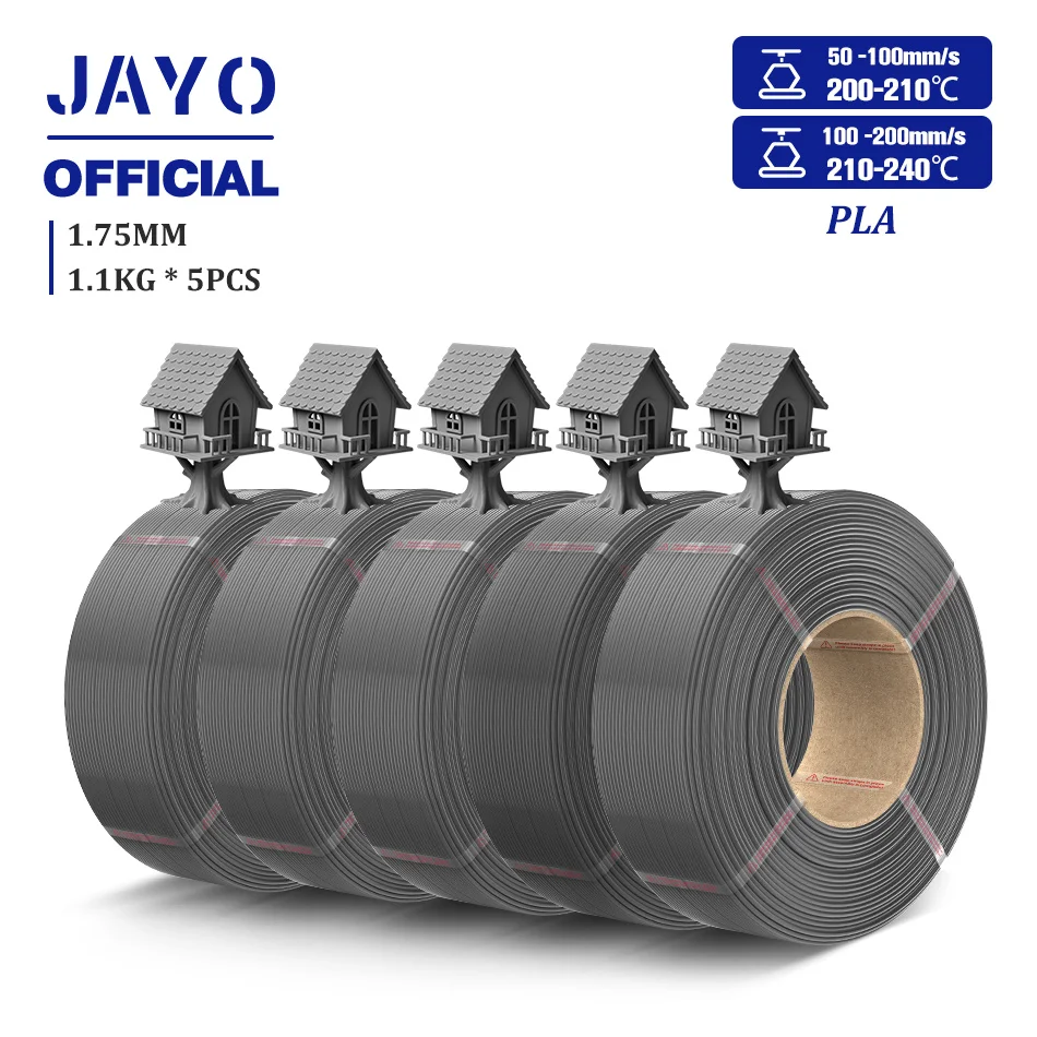 JAYO PLA/PETG-Filament 1,75 mm PLA Plus Nachfüllfilament für 3D-Drucker, geeignet für Bambu Lab Filament und wiederverwendbare Spule, 5 Rollen