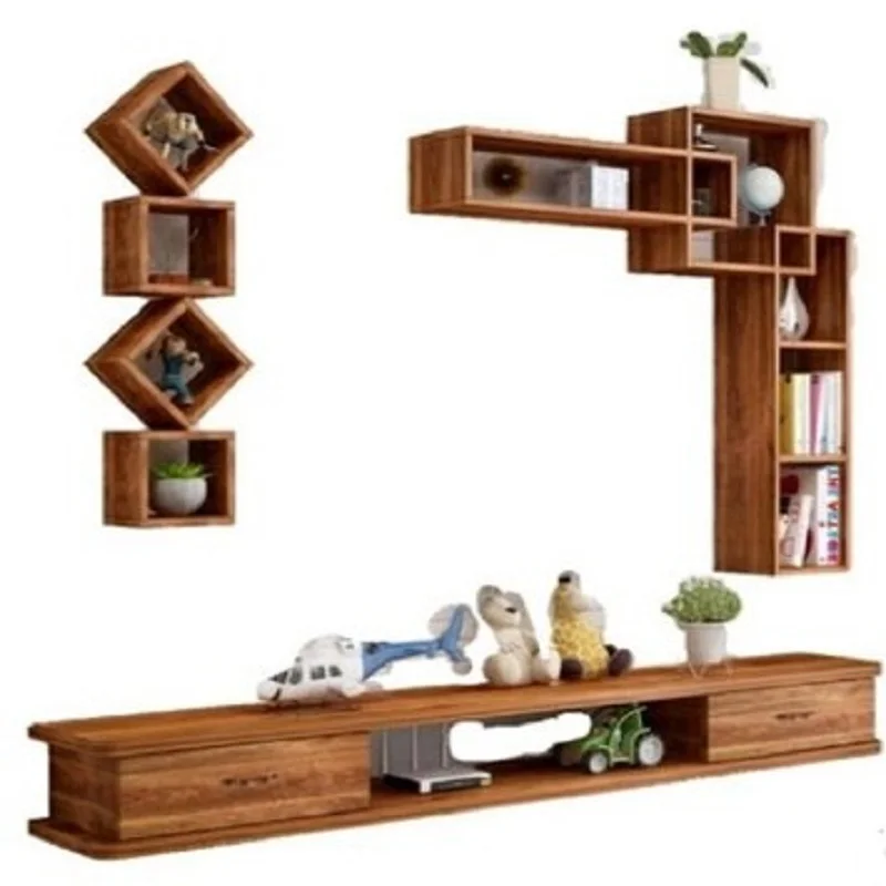 

#Solid wood wall rack, wall-mounted TV cabinet combination, living room TV background wall decorative rack, storage cabinet