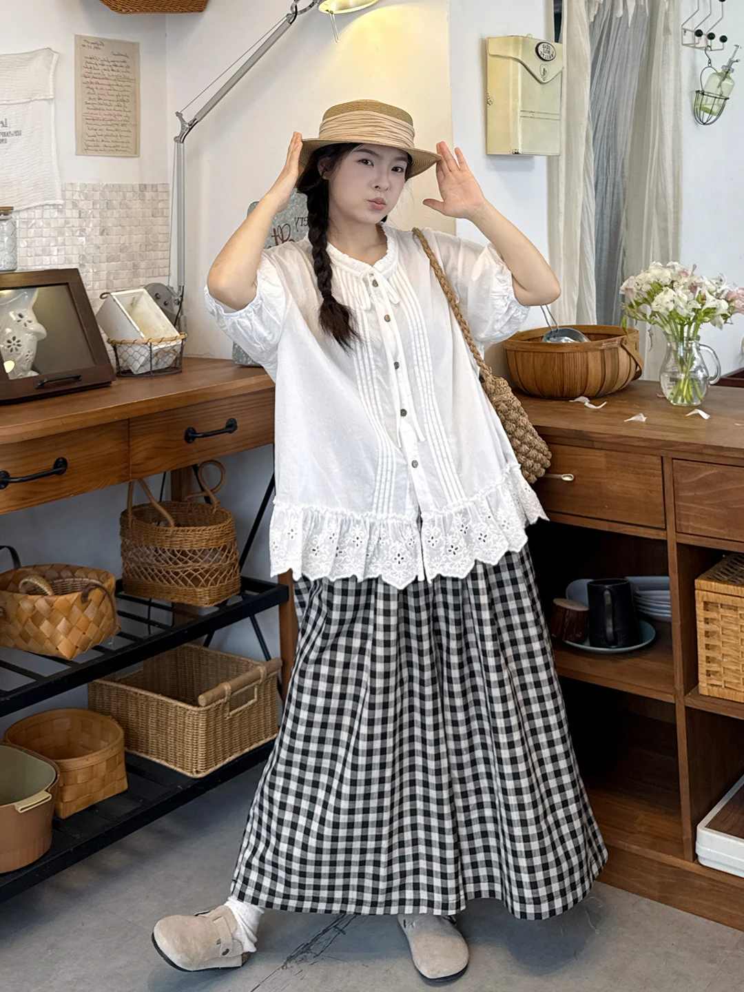 

Женский комплект в японском стиле: свободная рубашка с вышивкой и широкие брюки, летний комплект из двух предметов для полных женщин