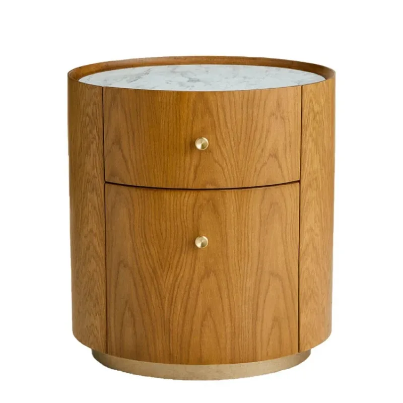 Oval bedside table bedroom locker marble retro style bedside storage cabinet