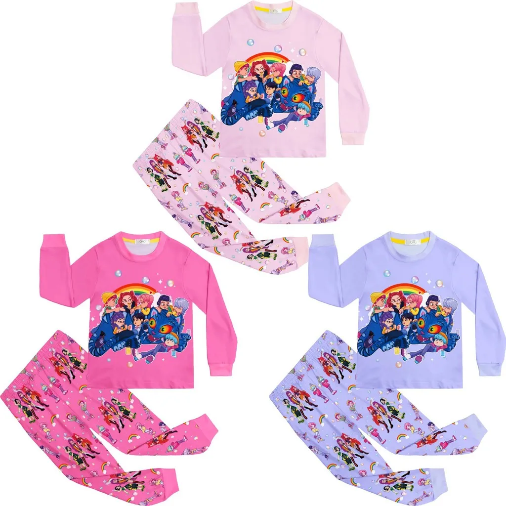 キッズガールズアニメ漫画スーパースタープリント長袖-tシャツパンツズボン服セットハロウィンコスプレ衣装