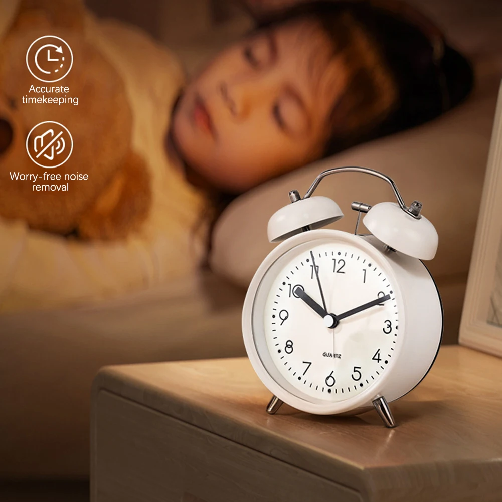3.8Inch Twin Bell Loud Alarm Clock Metal Frame 3D Dial with Backlight Battery Operate Desk Table Alarm Clock For Home and Office
