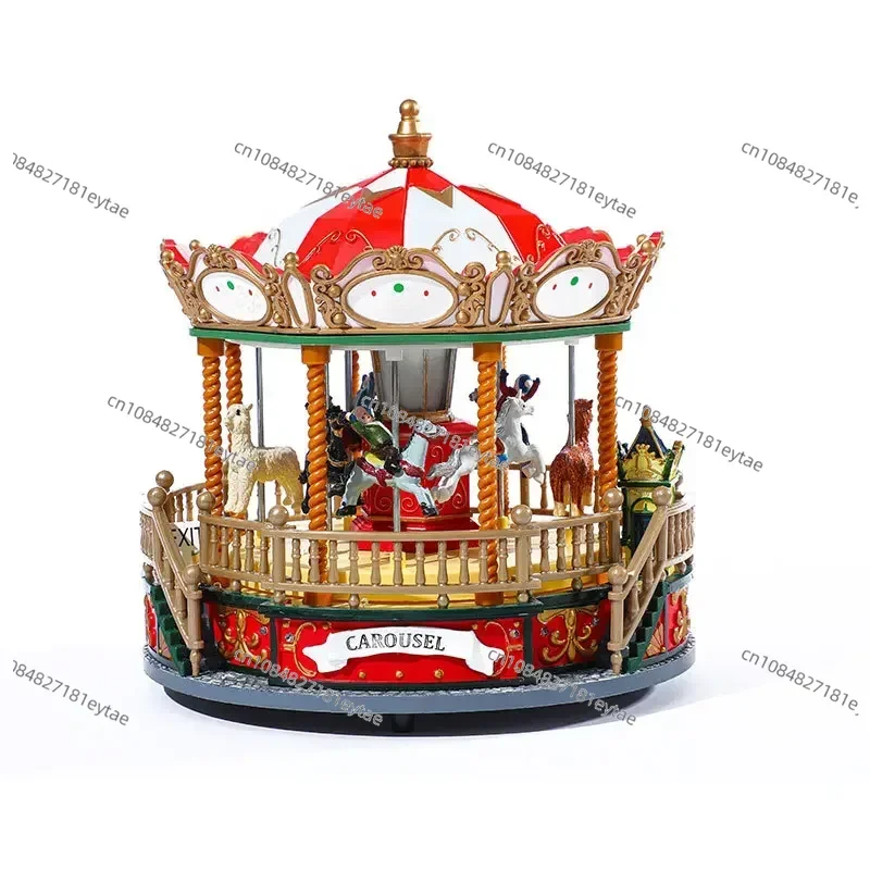 Rotating Christmas Carousel Music Box with Horse Figurine, Exquisite Holiday Decor & Gift