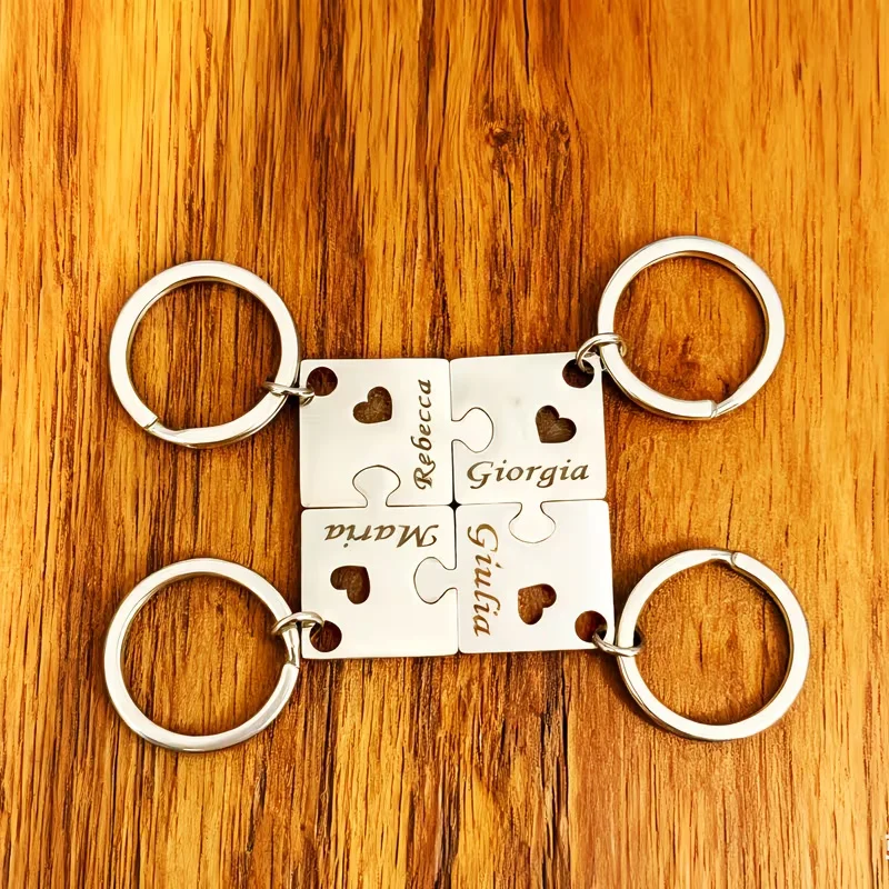 

Брелок-пазл для влюбленных на 4 человек, с индивидуальной гравировкой, из нержавеющей стали, для семьи/лучших друзей/пары, небольшой подарок