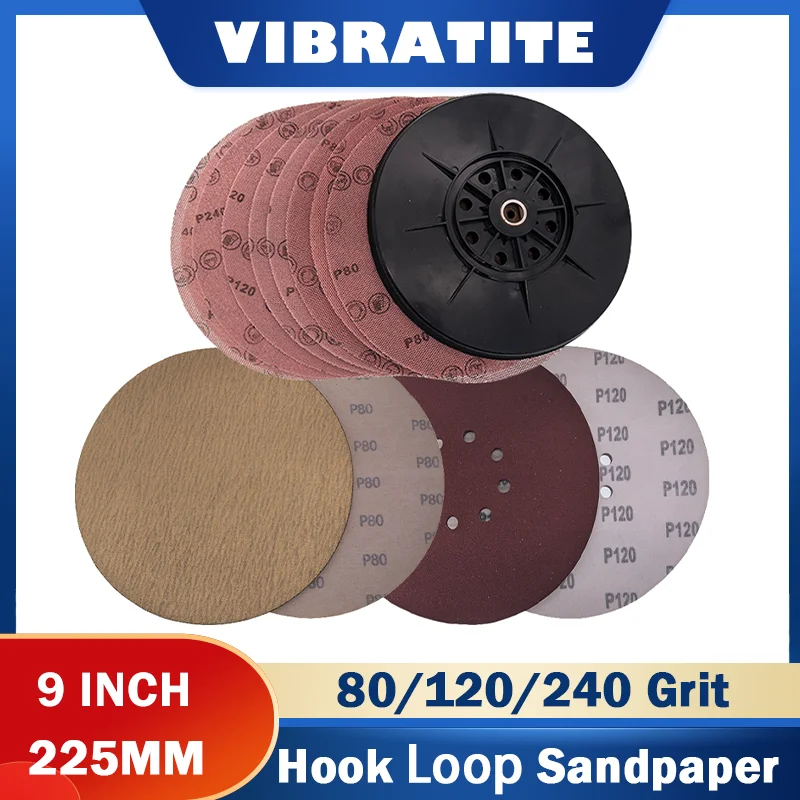 9Inch Hook and Loop Sanding Pad 8 Holes 4/10Pcs with Mesh/Red/Yellow Sandpaper 80/120/240 Grit for Woodworking Drywall Sanding