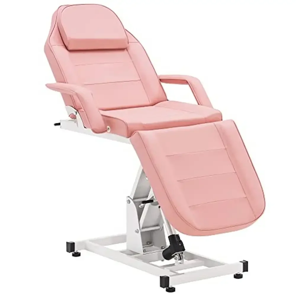 Adjustable Beauty Spa Massage Bed Tattoo Chair Facial Table PU Leather Steel Frame Pink Solid Back 0100