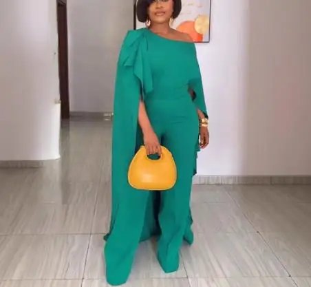 

2025 Autumn/Winter New Women's Fashion Casual Solid Color Shawl Shoulder Wide Leg jumpsuit Women's Wear