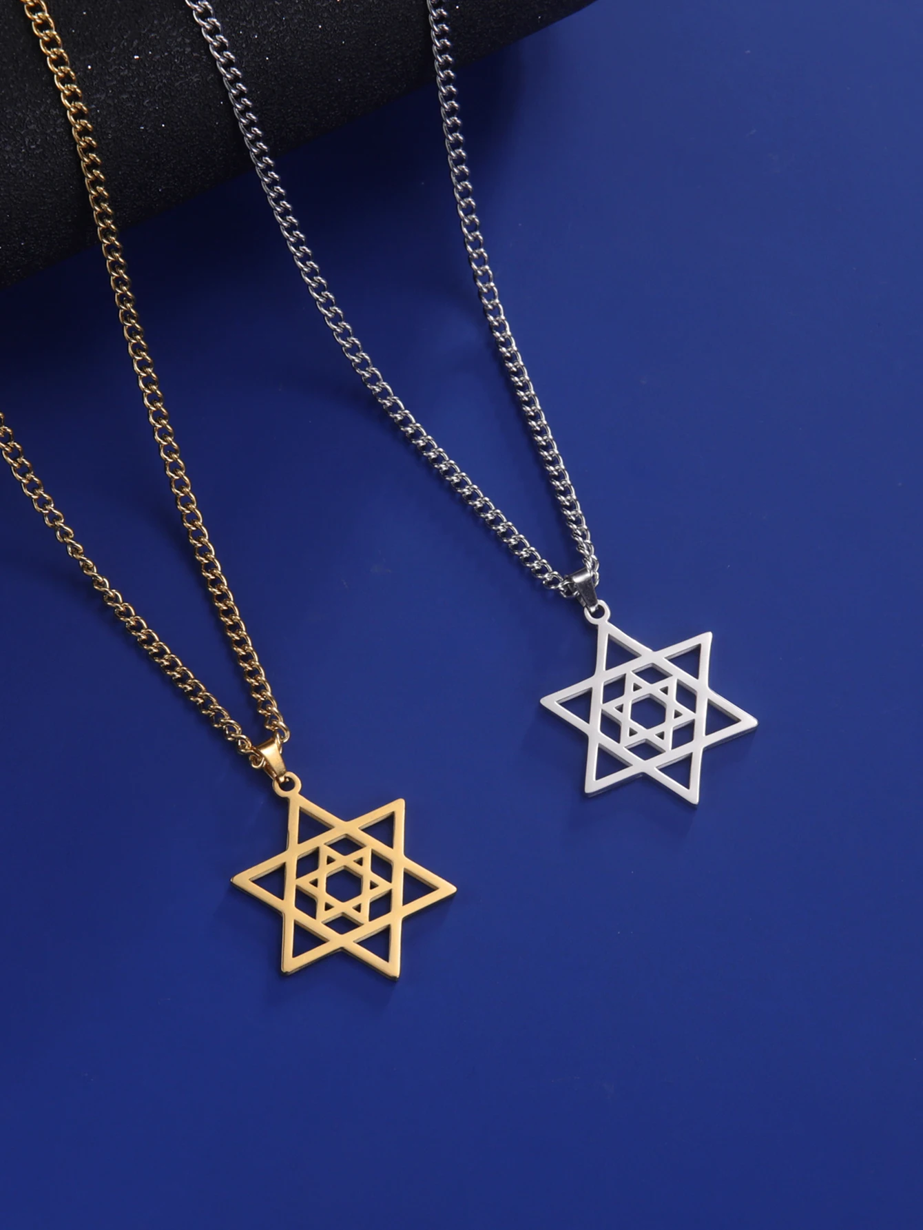 Amaxer Double Layered Magen Star of David Pendant Necklace Stainless Steel Amulet Charms for Jewelry Making Necklace Supplies