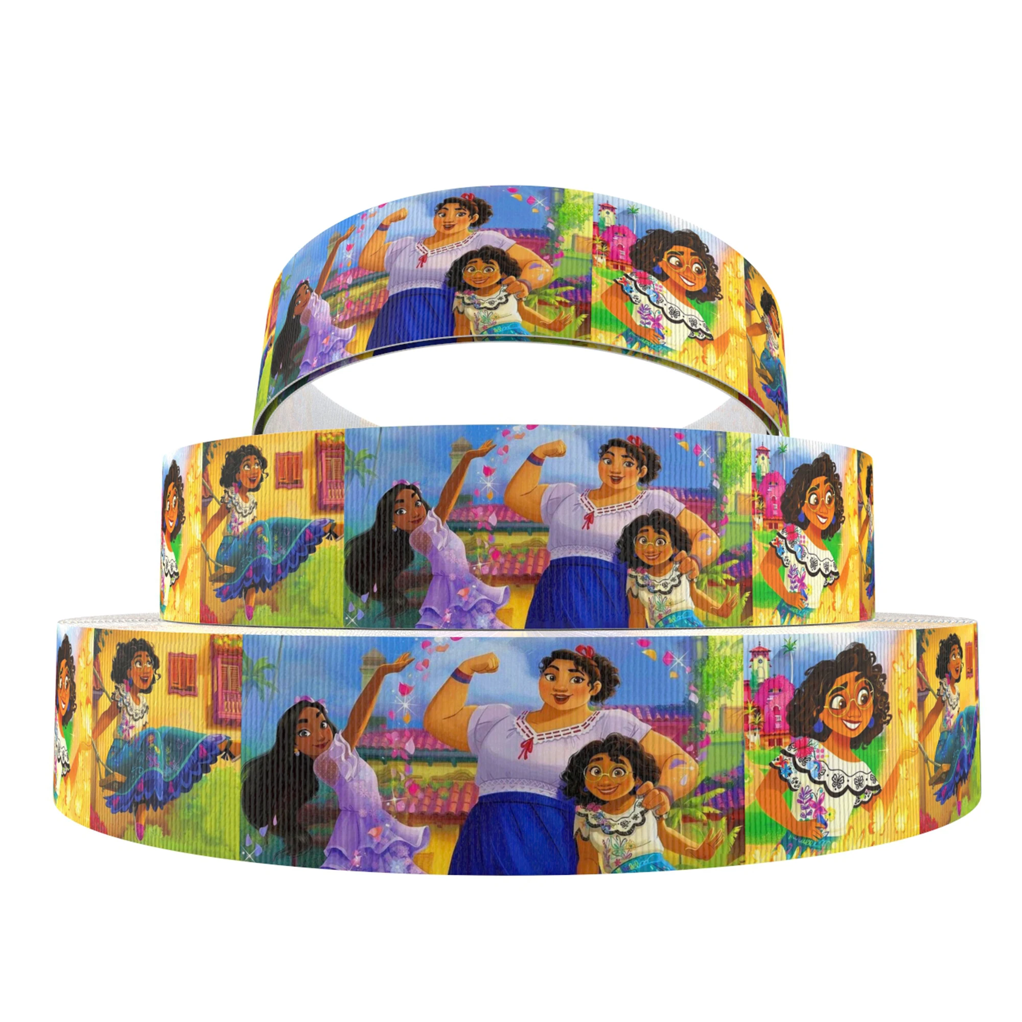 Disney 5 Yards Multi Size Encanto Castle Printed Grosgrain Ribbon For Hairbows DIY Craft Supplies Cartoon Ribbons